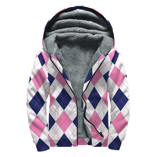 Groovy Argyle Sherpa-Lined Zip Up Hoodie for Hippie Chic Style - 1