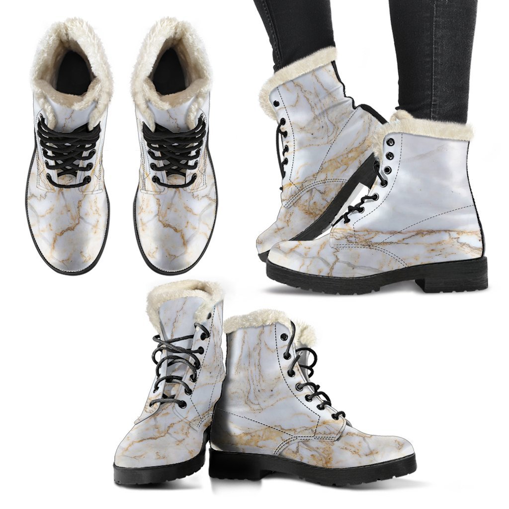 Groovy Grunge Marble Print Faux Fur Leather Boots for the Free-Spirited Hippie - 2