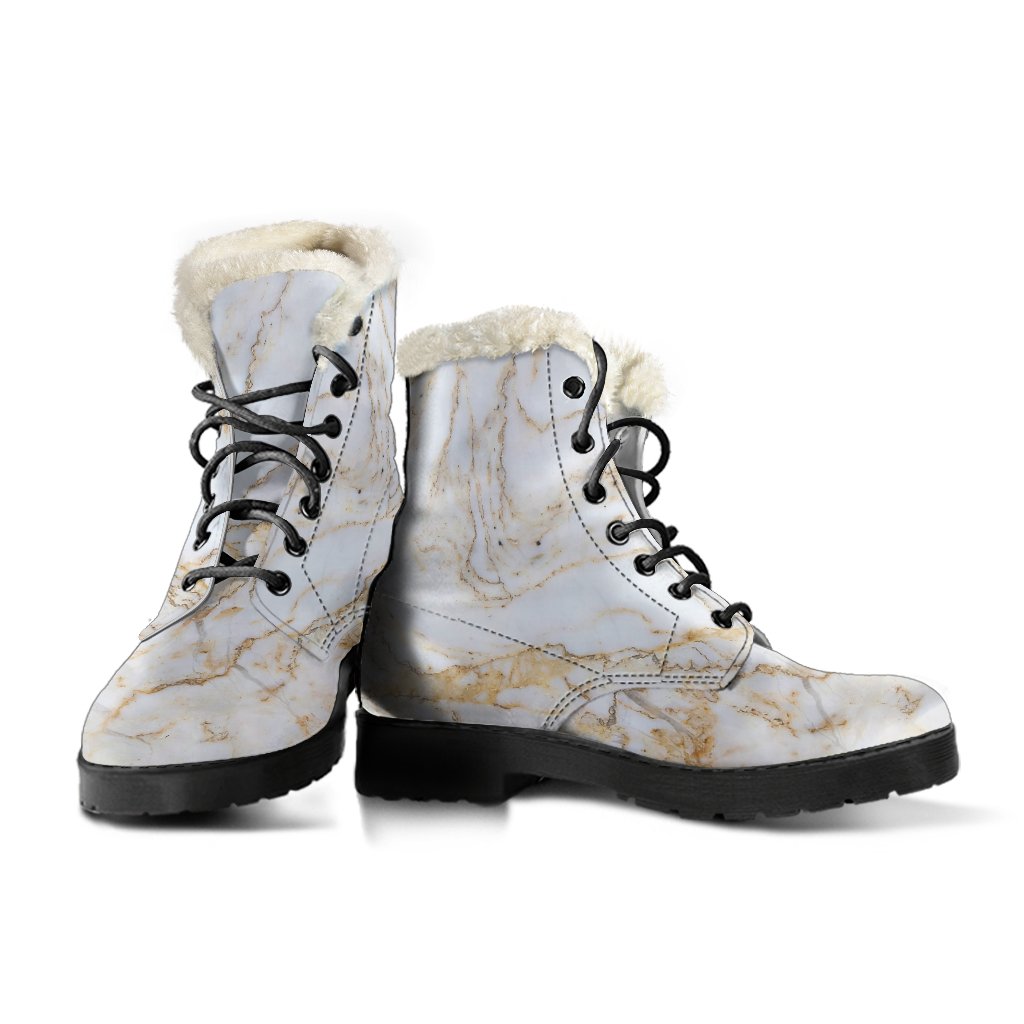 Groovy Grunge Marble Print Faux Fur Leather Boots for the Free-Spirited Hippie - 3