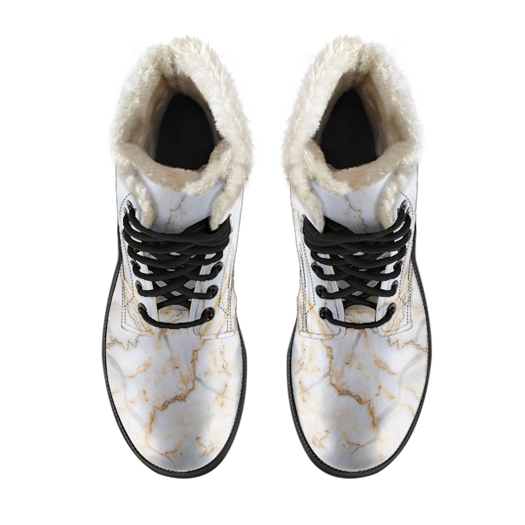 Groovy Grunge Marble Print Faux Fur Leather Boots for the Free-Spirited Hippie - 4