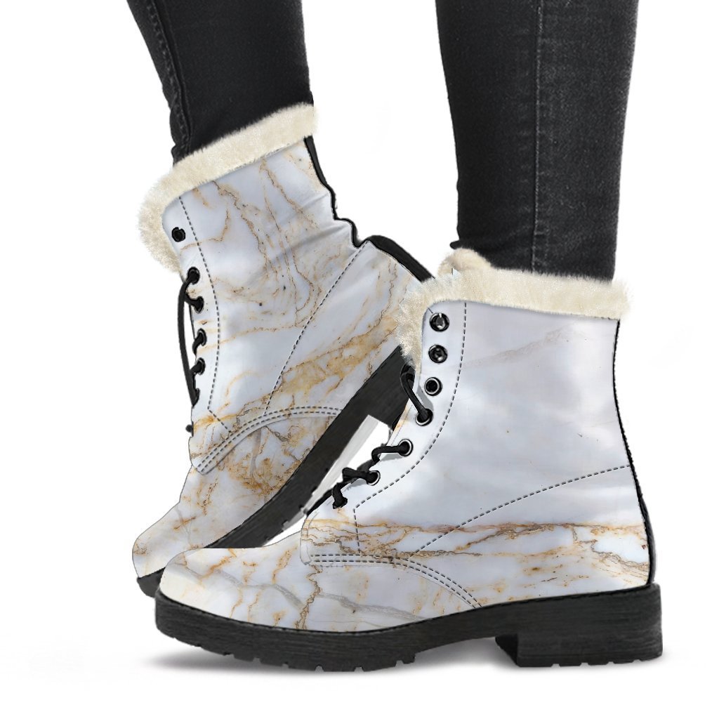 Groovy Grunge Marble Print Faux Fur Leather Boots for the Free-Spirited Hippie - 1