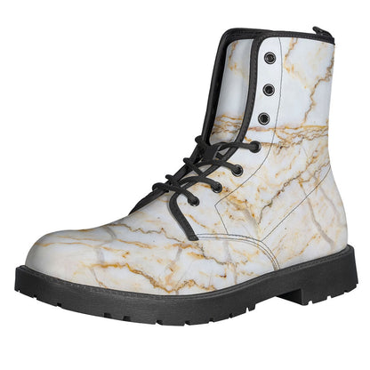 White Brown Grunge Marble Print Leather Boots for the Hippie Soul - 1