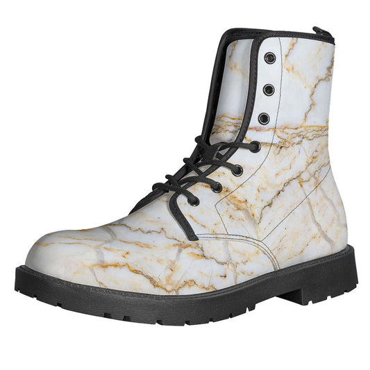 White Brown Grunge Marble Print Leather Boots for the Hippie Soul - 1