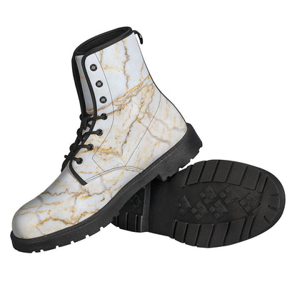 White Brown Grunge Marble Print Leather Boots for the Hippie Soul - 2