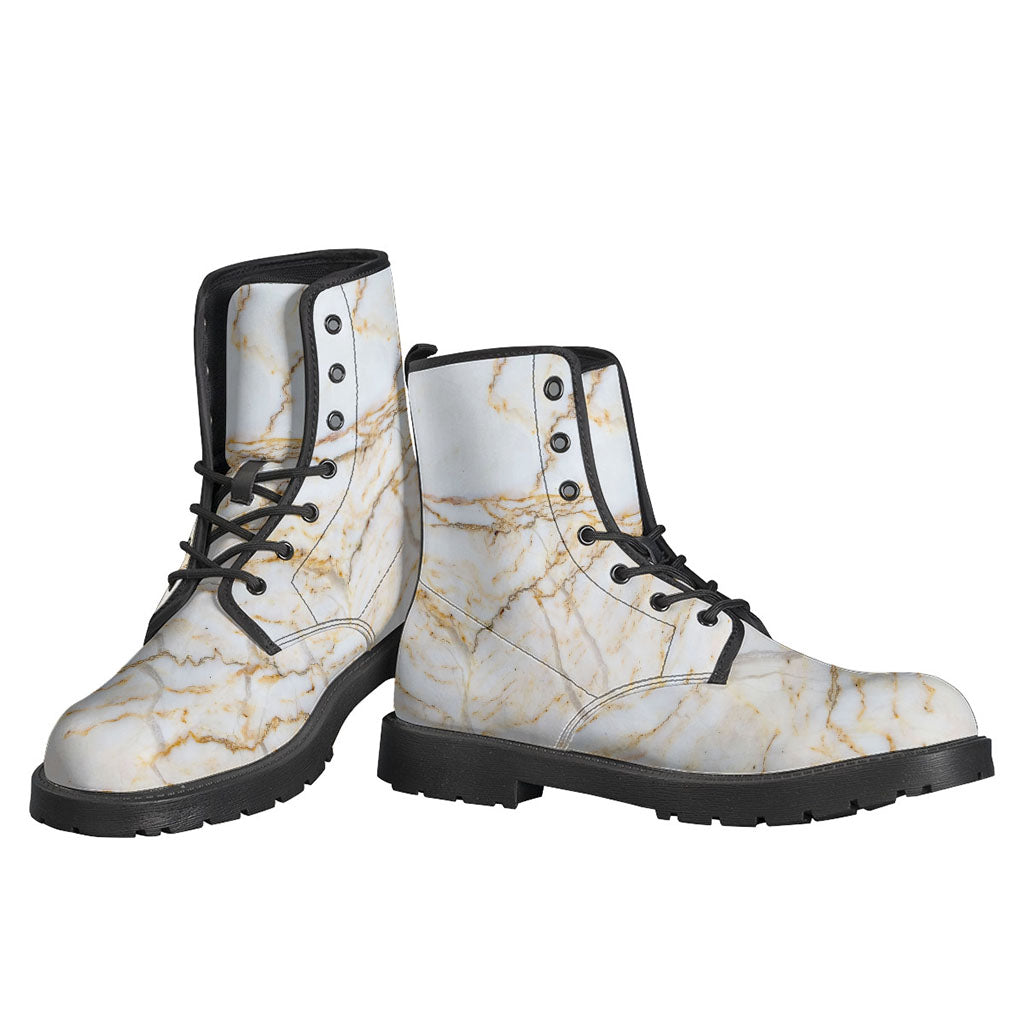 White Brown Grunge Marble Print Leather Boots for the Hippie Soul - 3