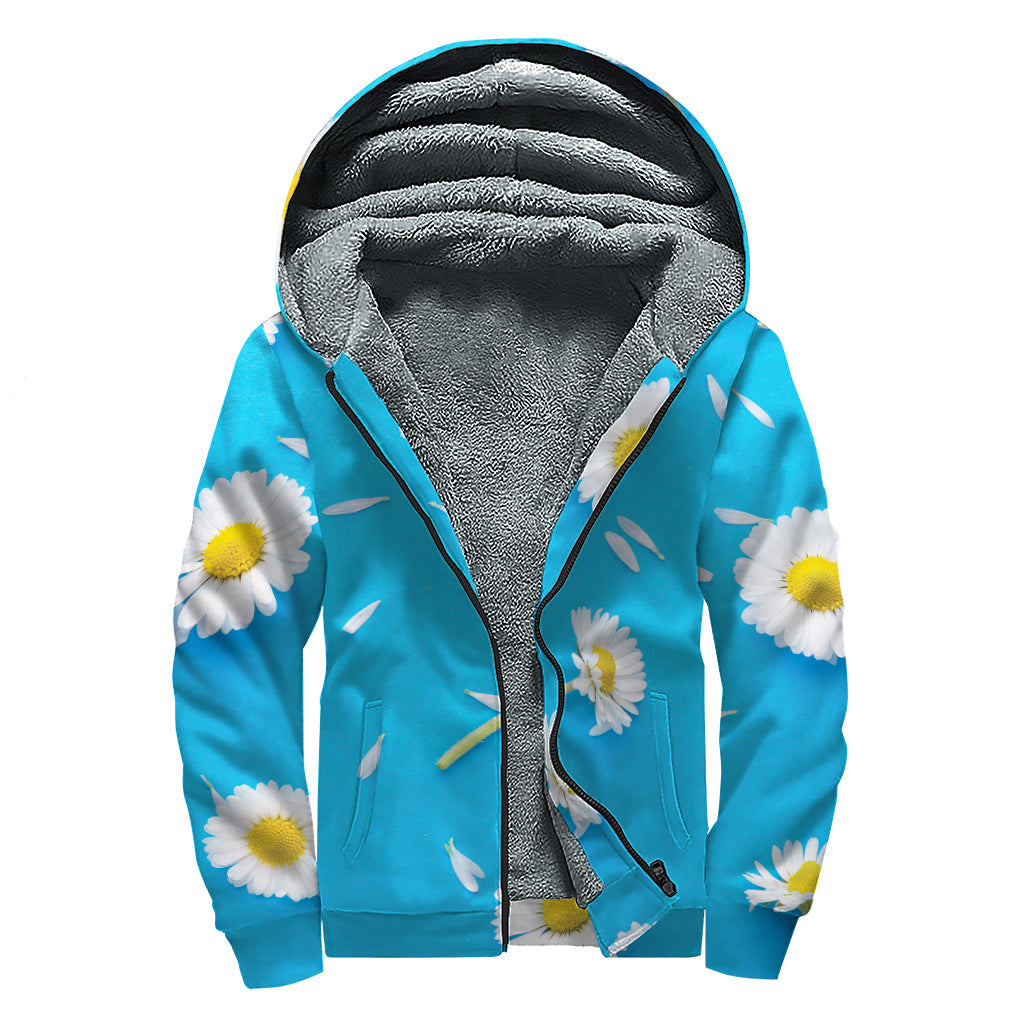 Groovy White Daisy Flower Print Sherpa Lined Zip Up Hoodie for Peace-Loving Hippies - 1