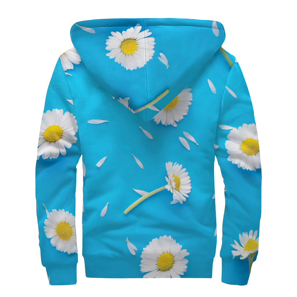 Groovy White Daisy Flower Print Sherpa Lined Zip Up Hoodie for Peace-Loving Hippies - 2