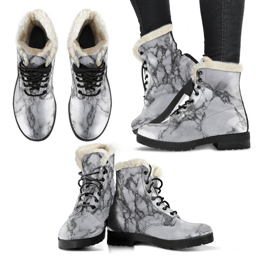 Groovy Marble Print Faux Fur Leather Boots for the Modern Hippie - 2