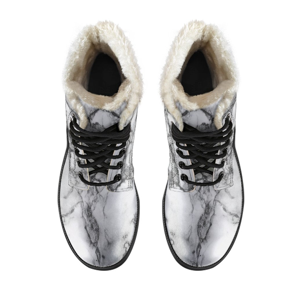 Groovy Marble Print Faux Fur Leather Boots for the Modern Hippie - 4