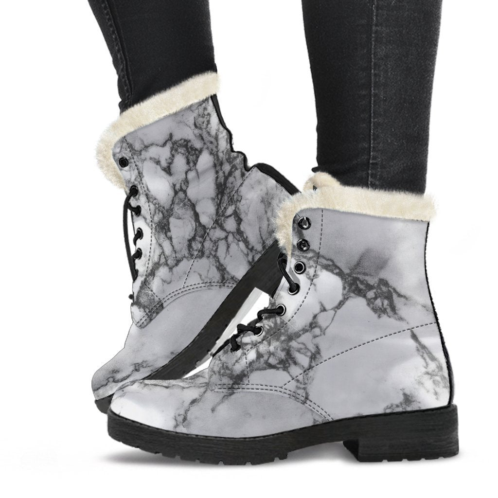 Groovy Marble Print Faux Fur Leather Boots for the Modern Hippie - 1