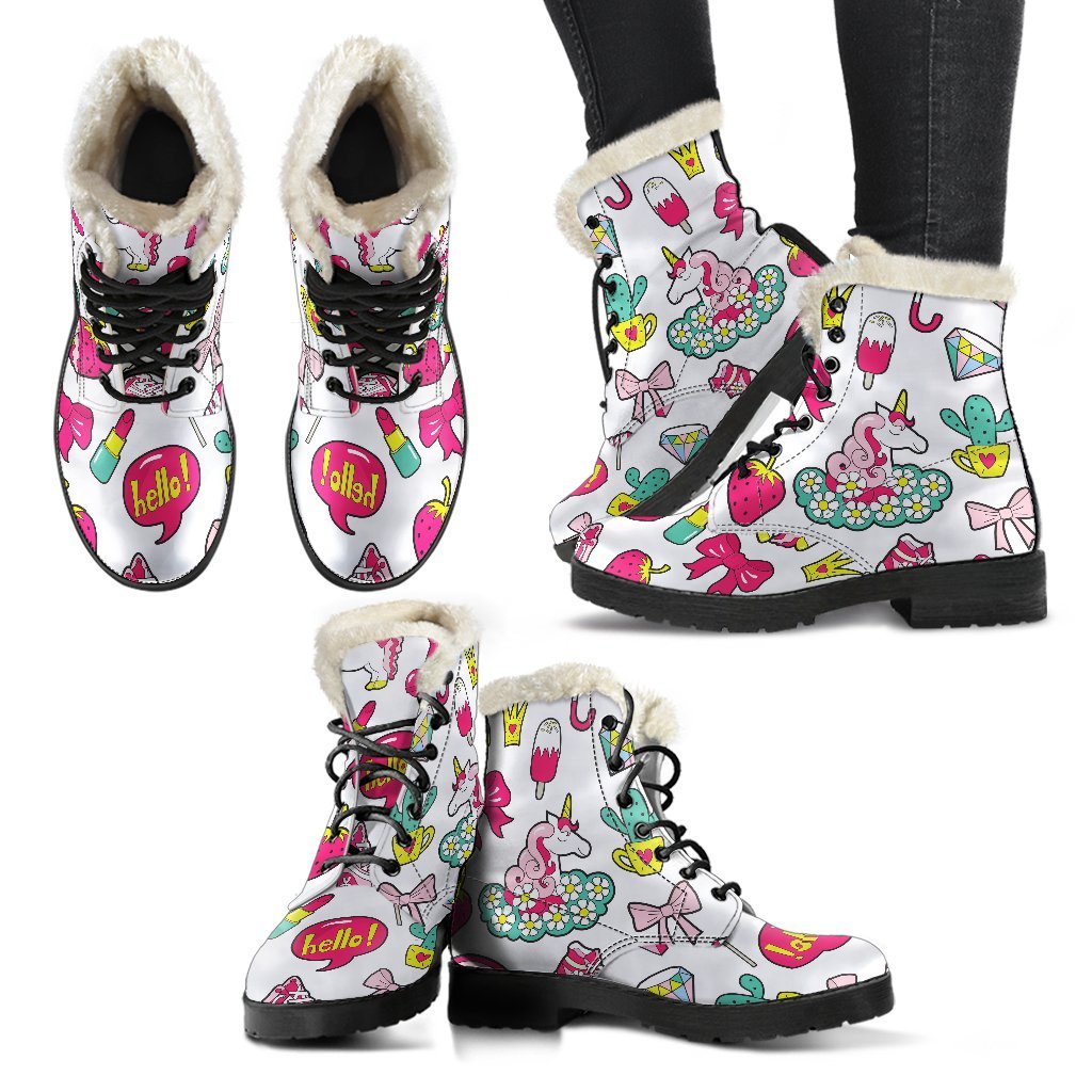 Groovy Unicorn Pattern Faux Fur Leather Boots for Trendy Hippies - 2