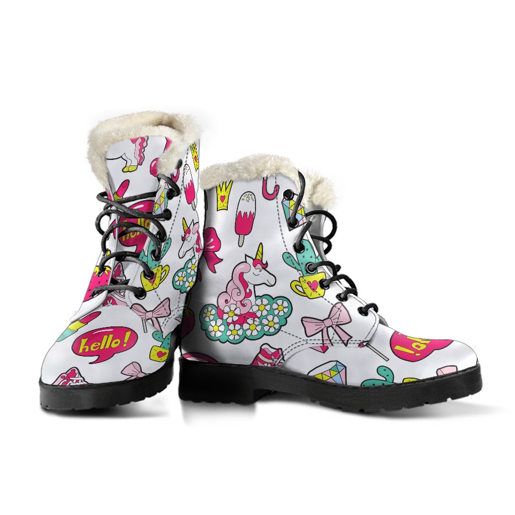 Groovy Unicorn Pattern Faux Fur Leather Boots for Trendy Hippies - 3