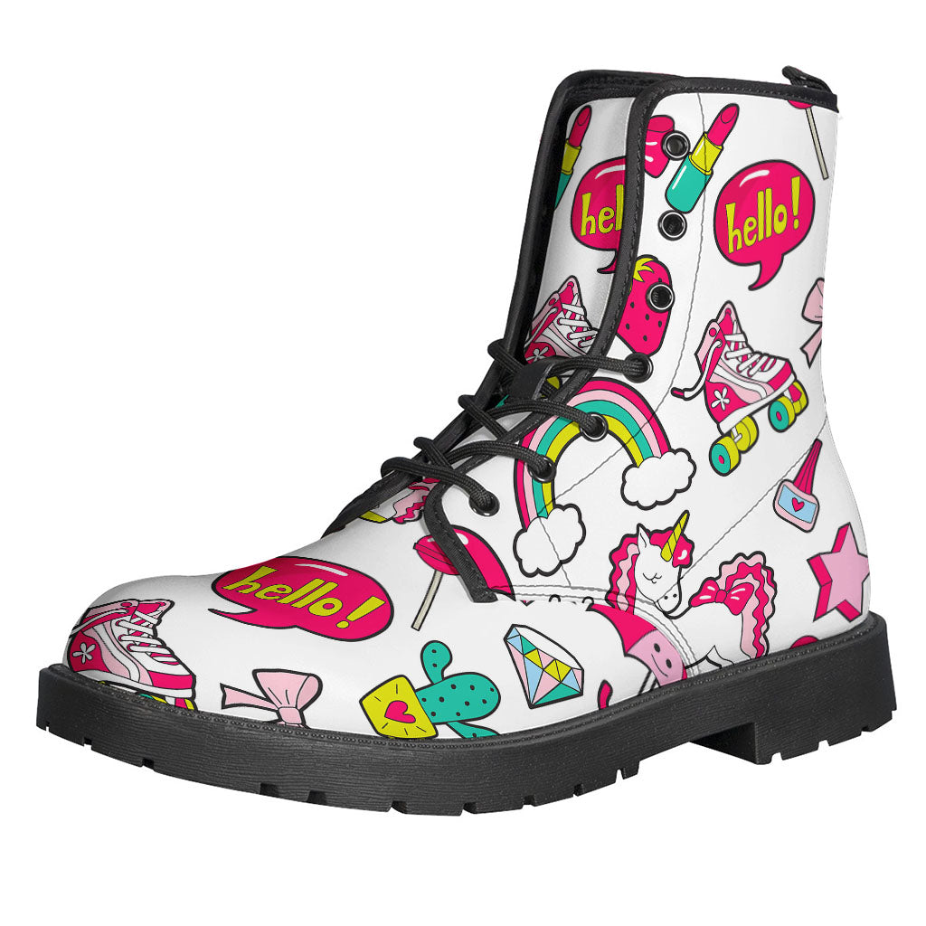 Groovy White Unicorn Print Leather Boots for Modern Hippies - 1