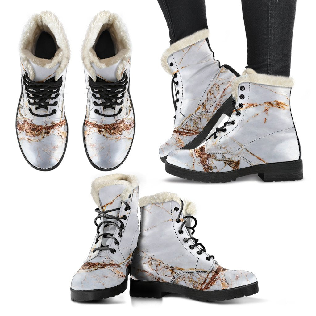 Groovy Grunge Marble Faux Fur Leather Boots for Free-Spirited Hippies - 2