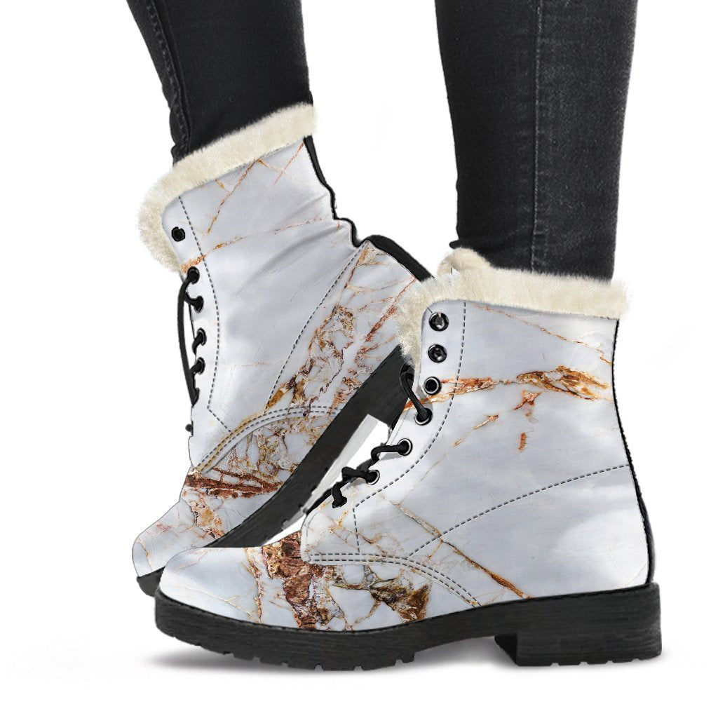 Groovy Grunge Marble Faux Fur Leather Boots for Free-Spirited Hippies - 1