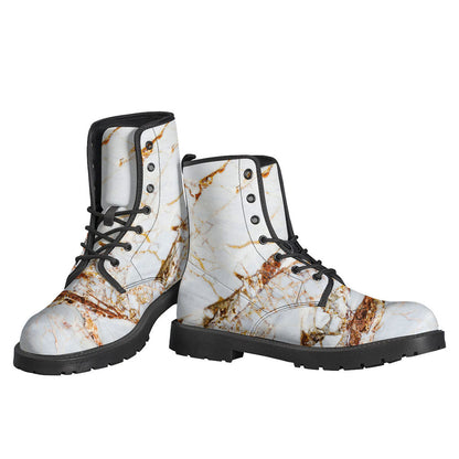 White Gold Grunge Marble Print Leather Hippie Boots - 3