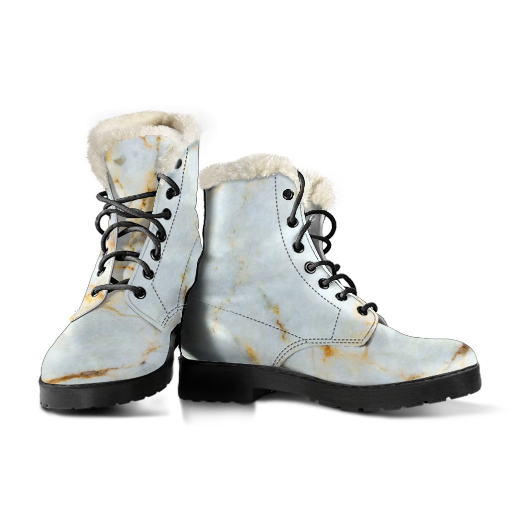 Groovy Vibes: Natural Gold Marble Faux Fur Leather Boots for Hippies - 3