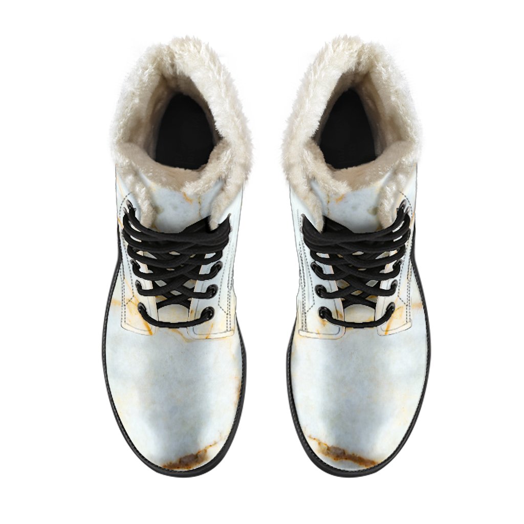 Groovy Vibes: Natural Gold Marble Faux Fur Leather Boots for Hippies - 4