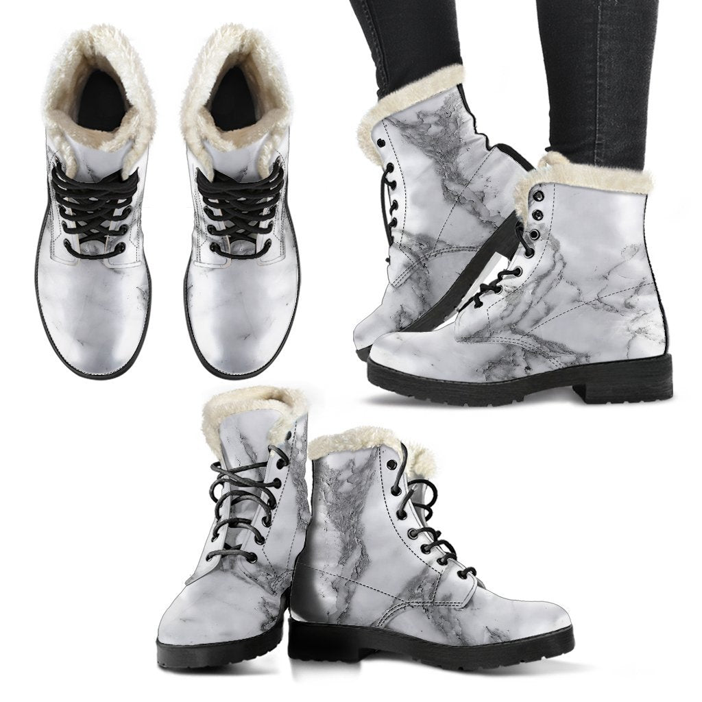 Marble Print Faux Fur Leather Boots: Embrace the Hippie Style - 2