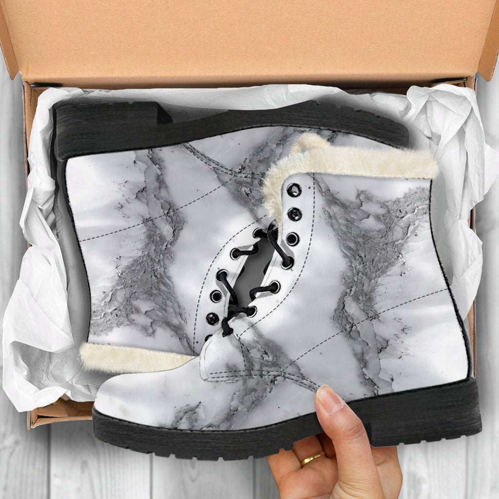 Marble Print Faux Fur Leather Boots: Embrace the Hippie Style - 5