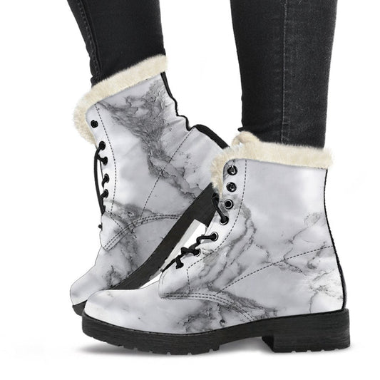 Marble Print Faux Fur Leather Boots: Embrace the Hippie Style - 1