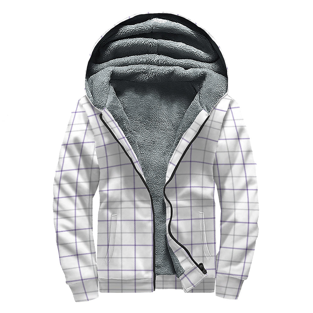 White, Grey, and Purple Tattersall Print Sherpa-Lined Zip Up Hoodie: Bohemian Bliss - 1