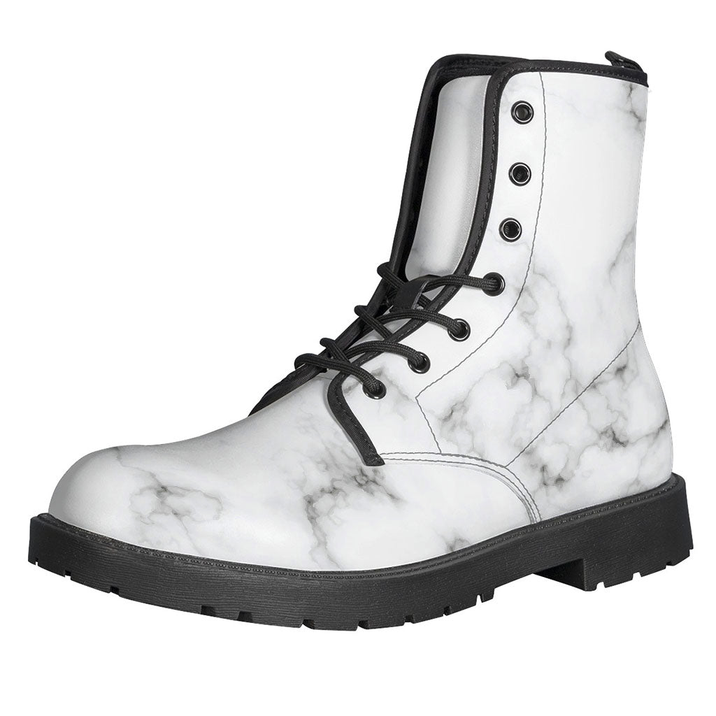 White Grey Smoke Marble Print Leather Lightweight Boots for the Bohemian Soul - 1