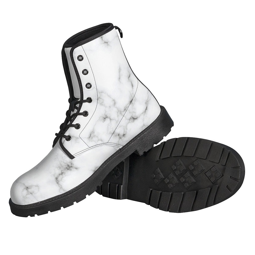 White Grey Smoke Marble Print Leather Lightweight Boots for the Bohemian Soul - 2