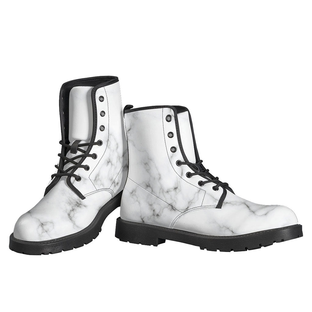 White Grey Smoke Marble Print Leather Lightweight Boots for the Bohemian Soul - 3