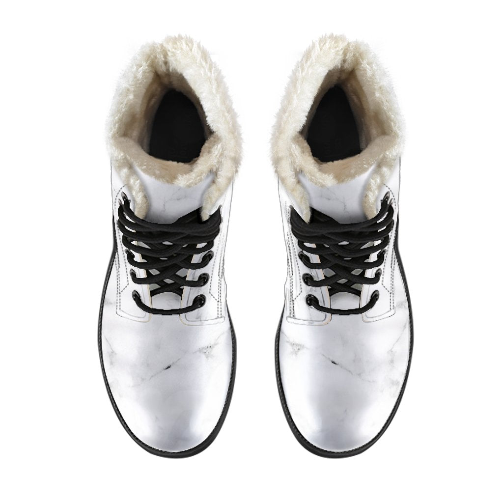 Groovy White Grunge Marble Faux Fur Leather Boots for Hippies - 4