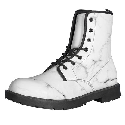 White Grunge Marble Print Leather Boots for Hippies with Style - 1