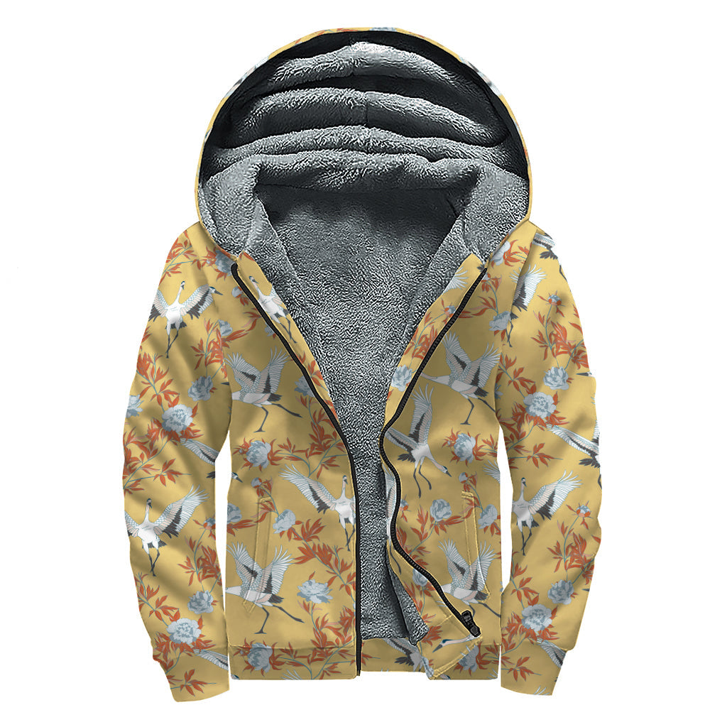 Japanese Cranes Sherpa Lined Hoodie for the Groovy Hippie - 1