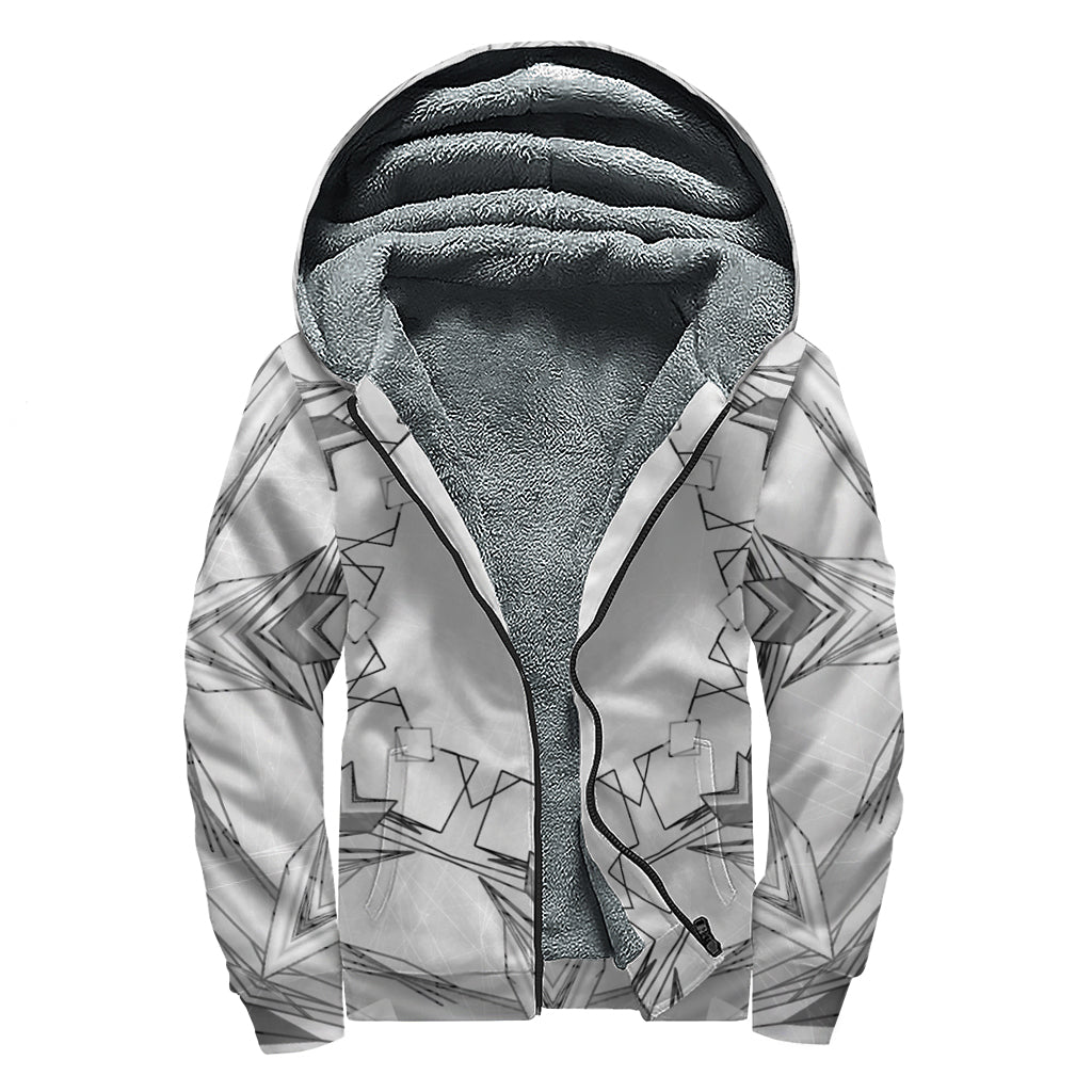 White Kaleidoscope Print Sherpa Lined Zip Up Hoodie: Embrace Your Inner Hippie Chic - 1