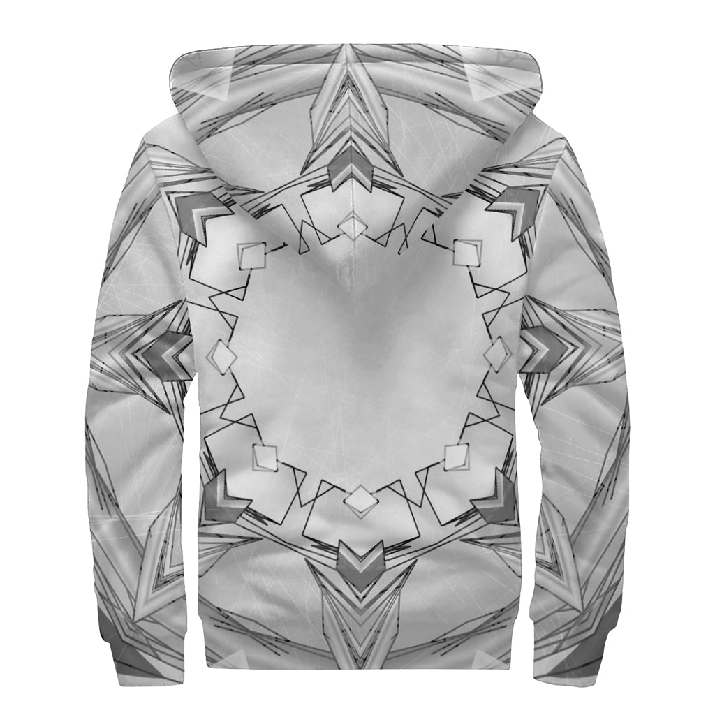 White Kaleidoscope Print Sherpa Lined Zip Up Hoodie: Embrace Your Inner Hippie Chic - 2