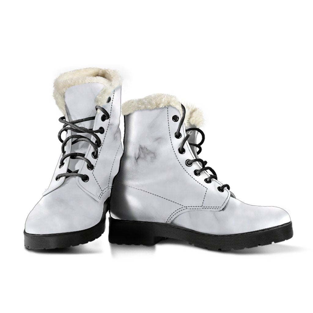 White Marble Print Faux Fur Leather Boots for Stylish Hippies - 3