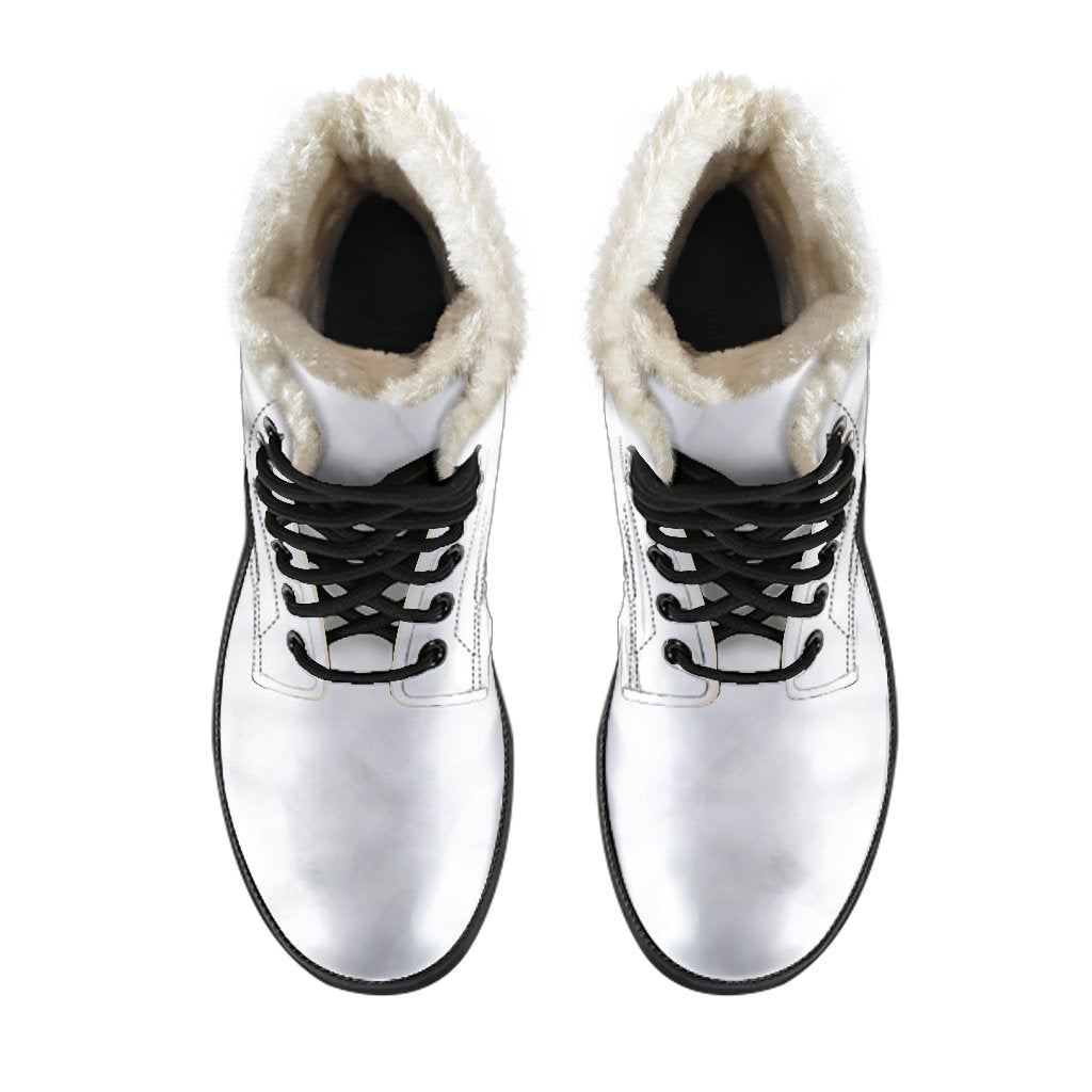 White Marble Print Faux Fur Leather Boots for Stylish Hippies - 4