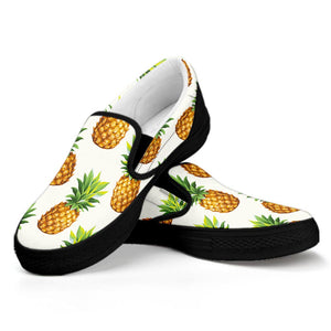 Emerald Blossoms - White Pineapple Pattern Print Black Slip On Sneakers For Hippie