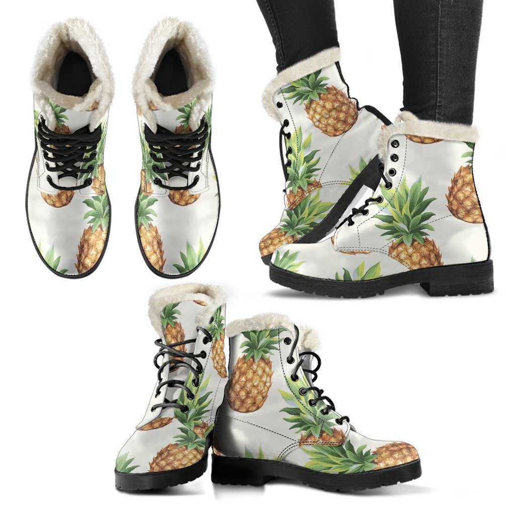 Pineapple Paradise: Boho-chic Faux Fur Leather Boots for Hippie Souls - 2