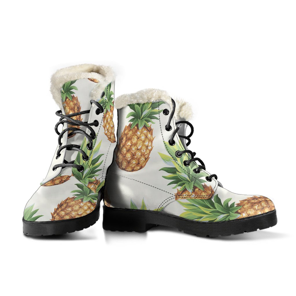 Pineapple Paradise: Boho-chic Faux Fur Leather Boots for Hippie Souls - 3