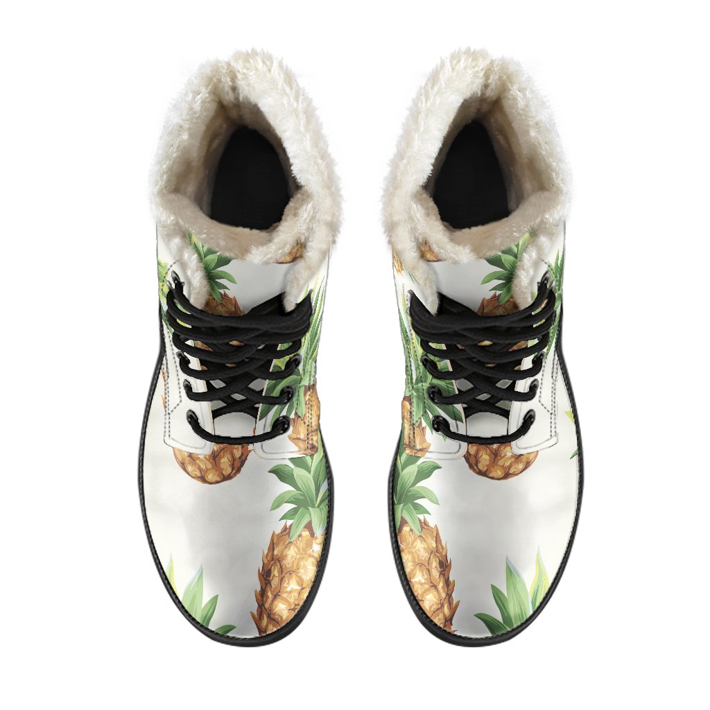 Pineapple Paradise: Boho-chic Faux Fur Leather Boots for Hippie Souls - 4