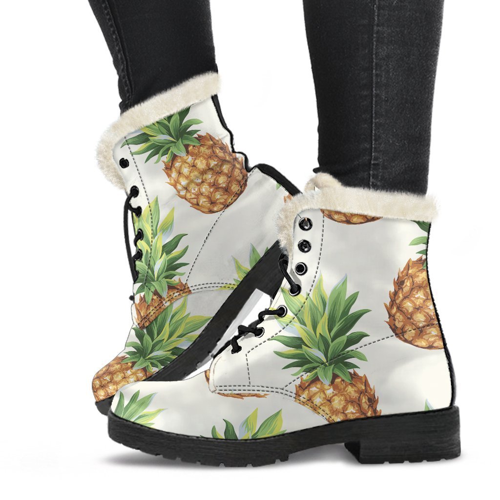 Pineapple Paradise: Boho-chic Faux Fur Leather Boots for Hippie Souls - 1