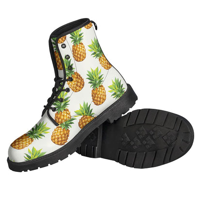 White Pineapple Pattern Print Leather Boots for the Free Spirited Hippie - 2