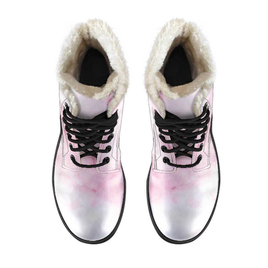 White Pink Marble Print Faux Fur Leather Boots: Embracing Your Hippie Style - 4