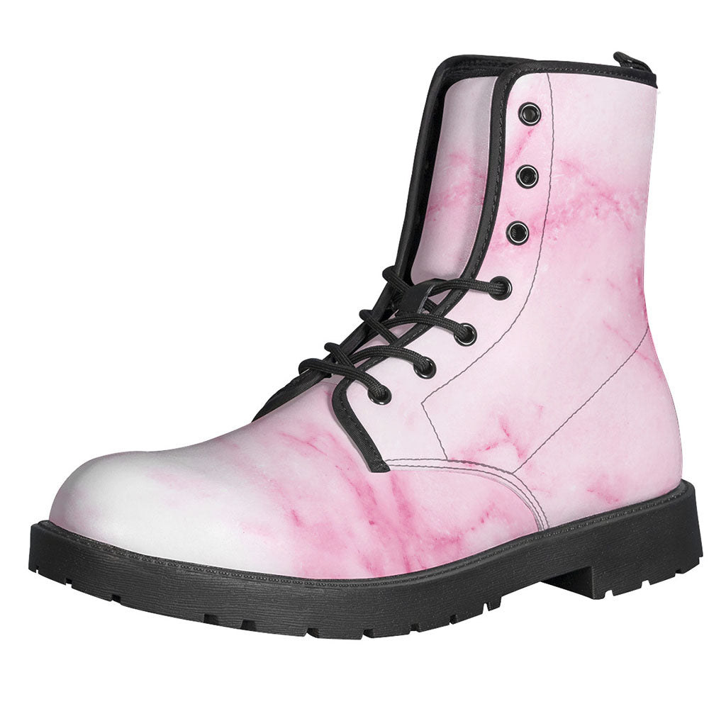 Groovy Vibes: White Pink Marble Print Leather Lightweight Boots for Modern Hippies - 1