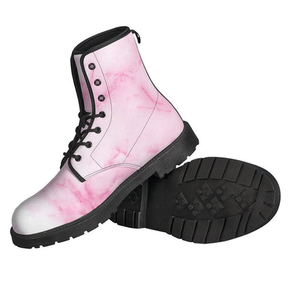 Groovy Vibes: White Pink Marble Print Leather Lightweight Boots for Modern Hippies - 2