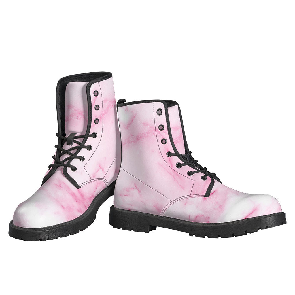 Groovy Vibes: White Pink Marble Print Leather Lightweight Boots for Modern Hippies - 3