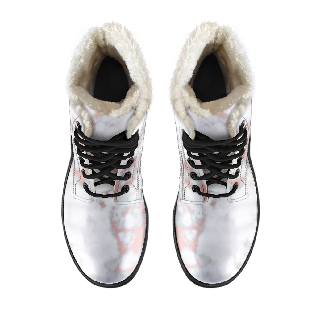 White Rose Gold Marble Print Faux Fur Leather Boots for the Modern Hippie - 4