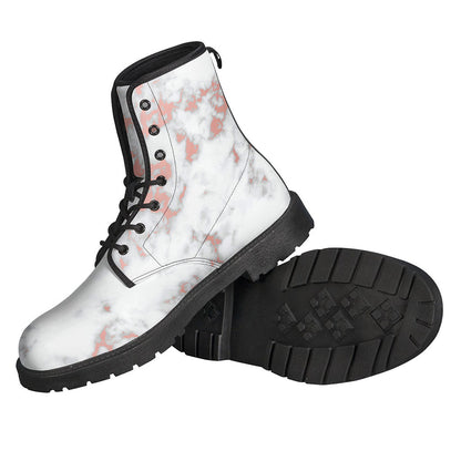 Groovy Vibes: White Rose Gold Marble Print Leather Lightweight Boots for Hippies - 2