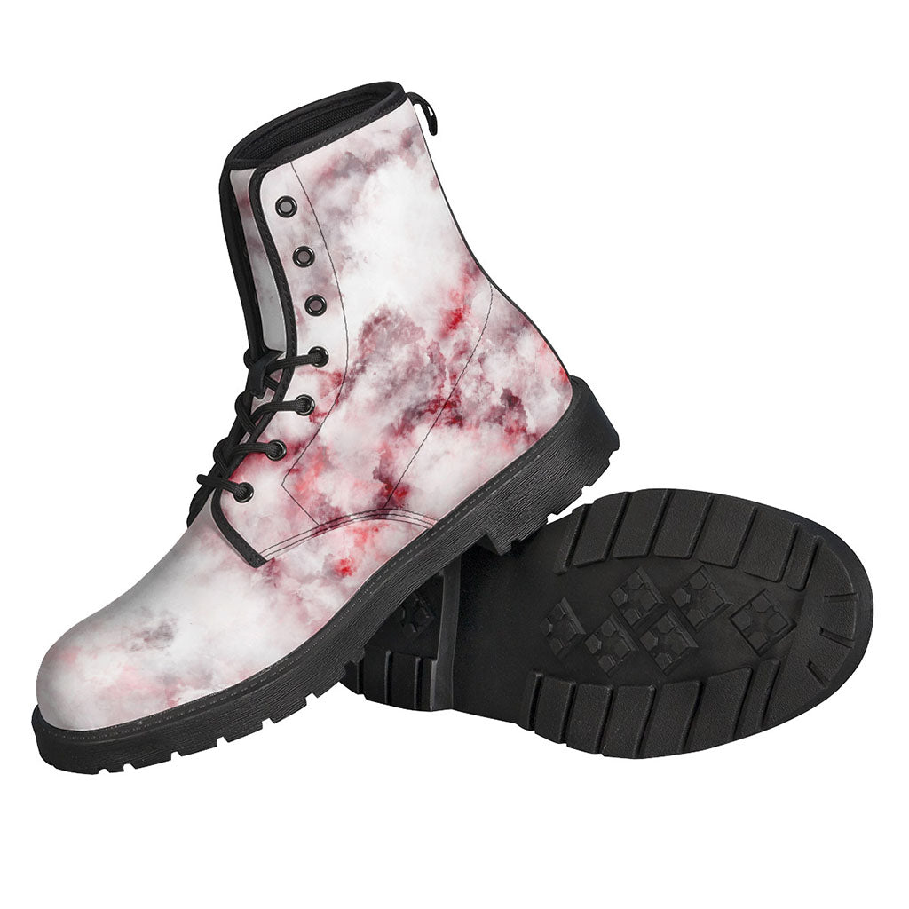 Groovy Vibes: White Ruby Marble Print Leather Lightweight Boots for Hippies - 2