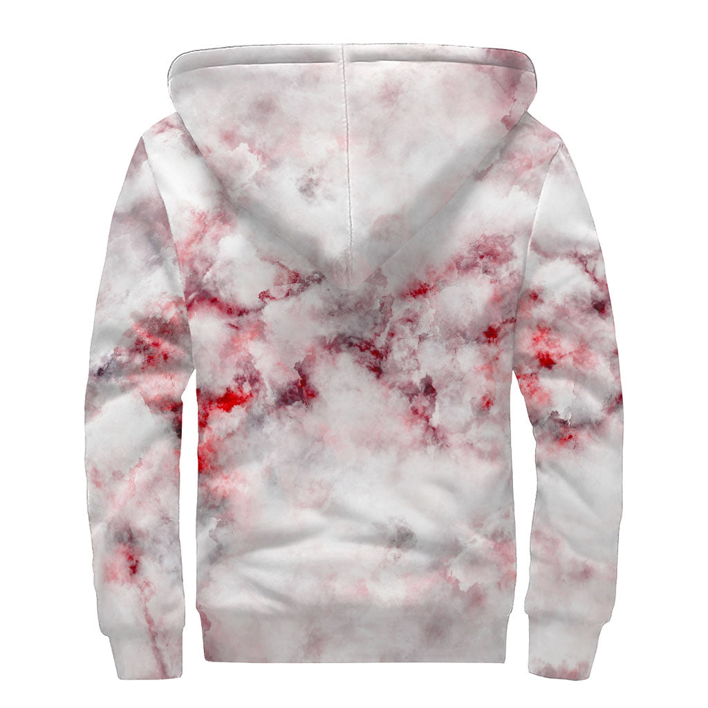 White Ruby Marble Print Sherpa Lined Zip Up Hoodie - Embrace Your Inner Hippie Style! - 2